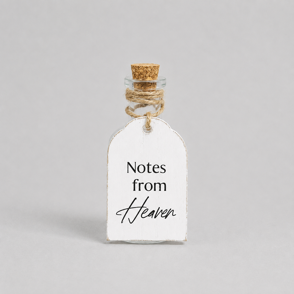 4" Wood Tag and Keepsake Container - Notes From Heaven displayed as a decorative home accent.
