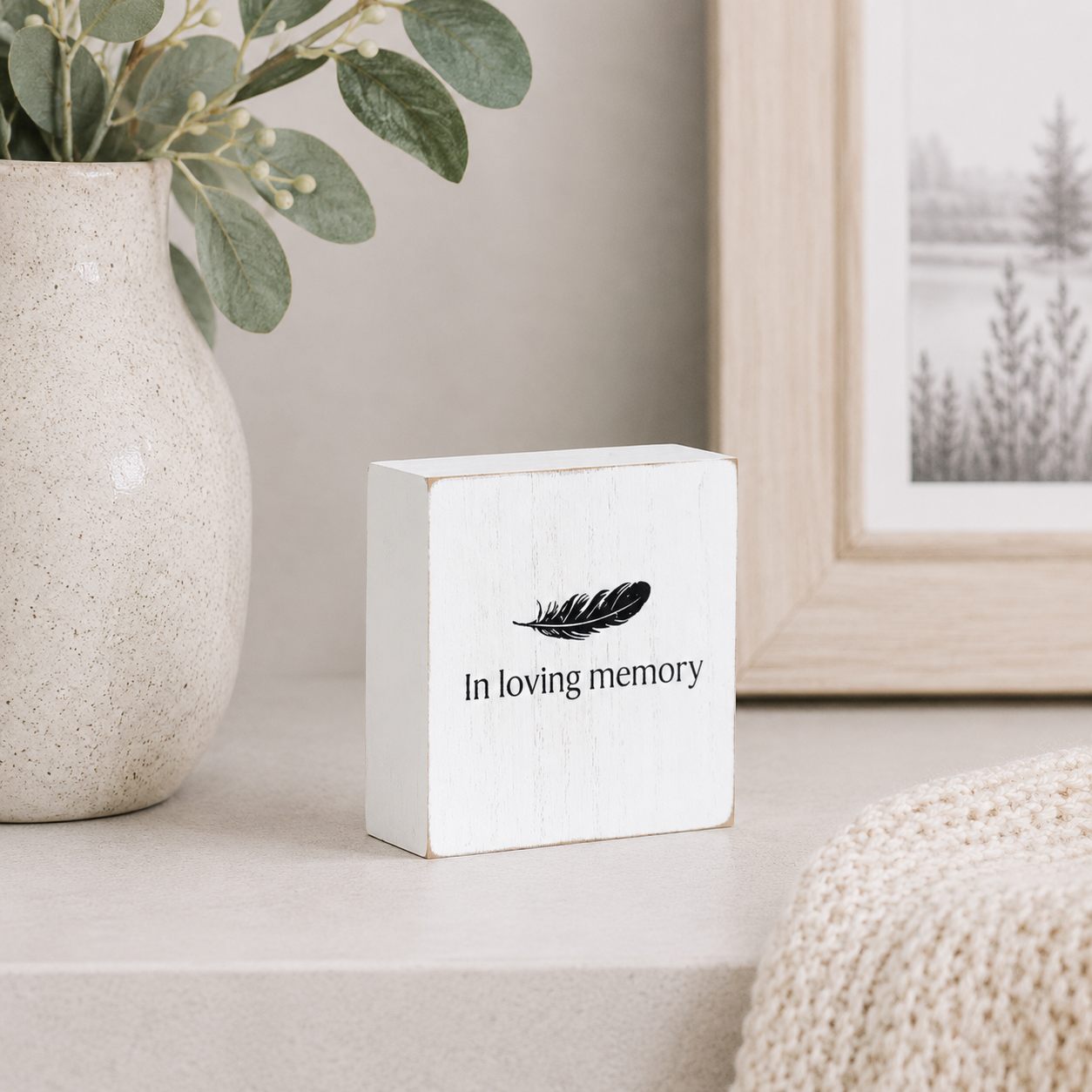 3" Wood Block - In Loving Memory | White and Black