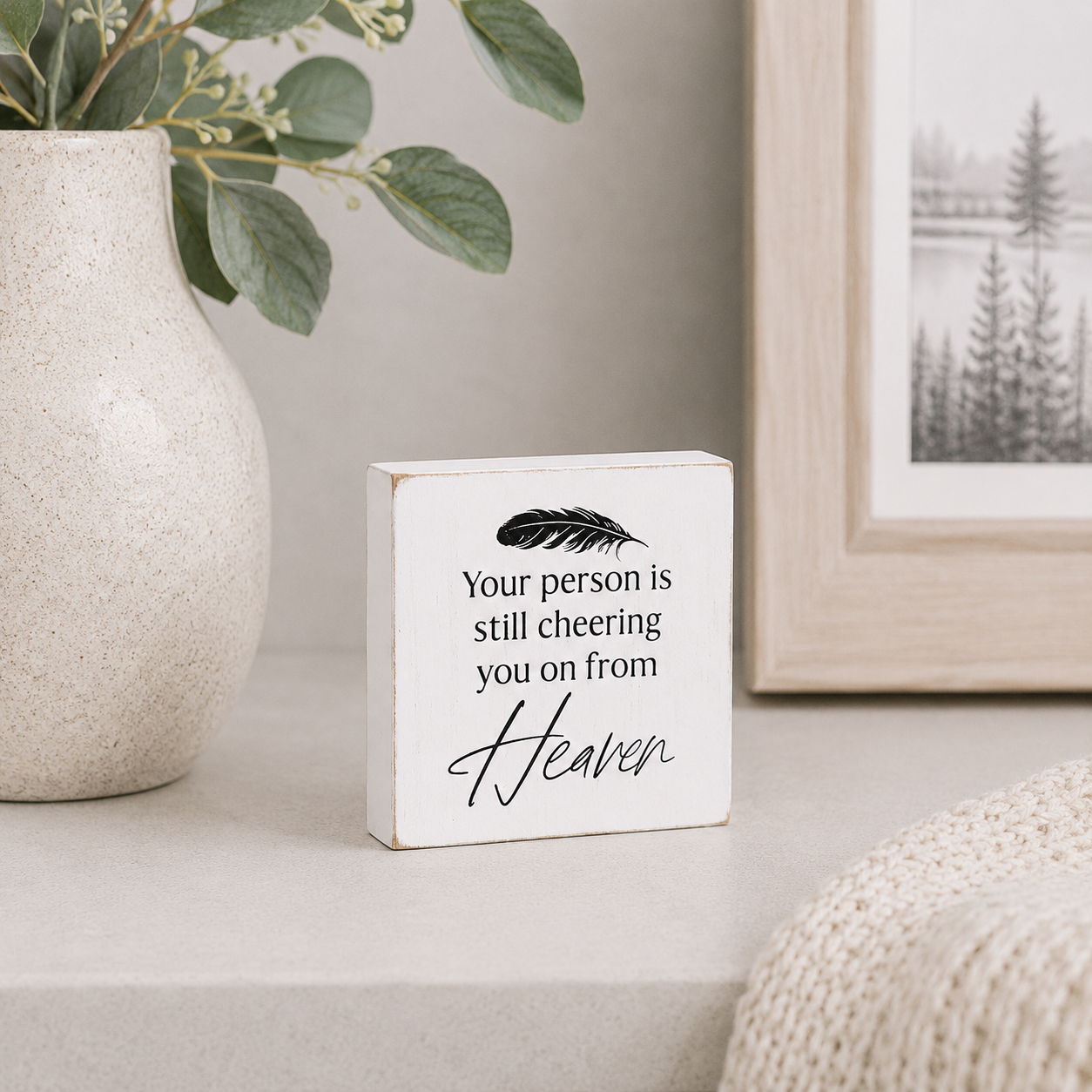3" x 3" Wood Block Sign - Cheering You On | White and Black