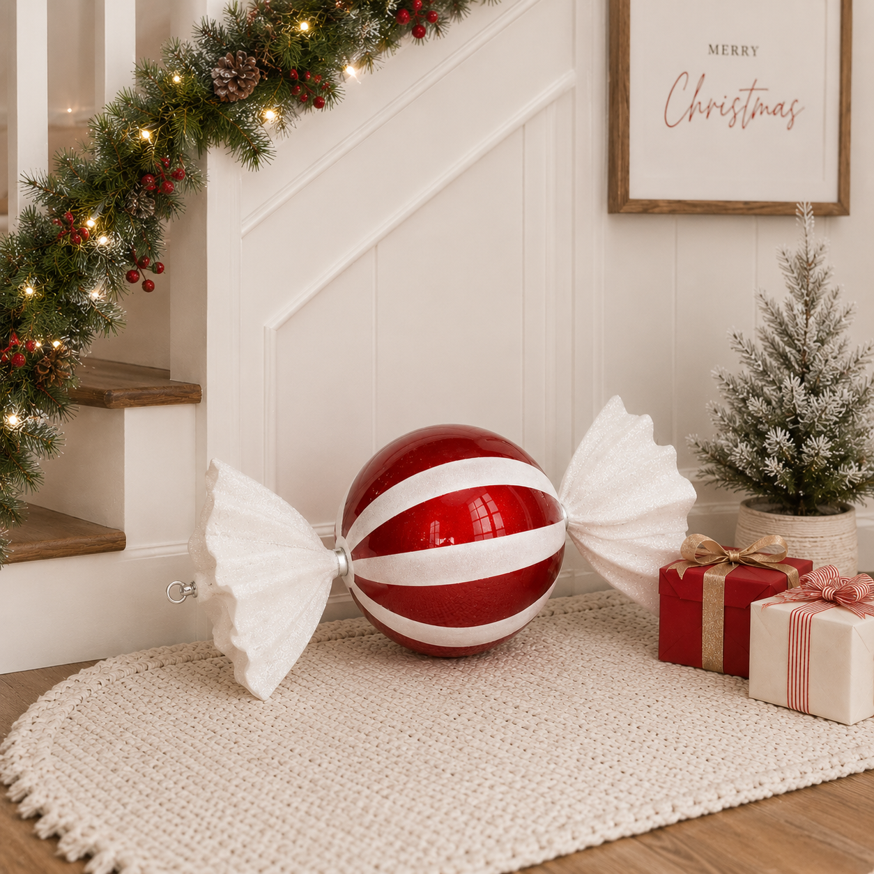 18.5" Acrylic Ball Candy Ornament - Red and White