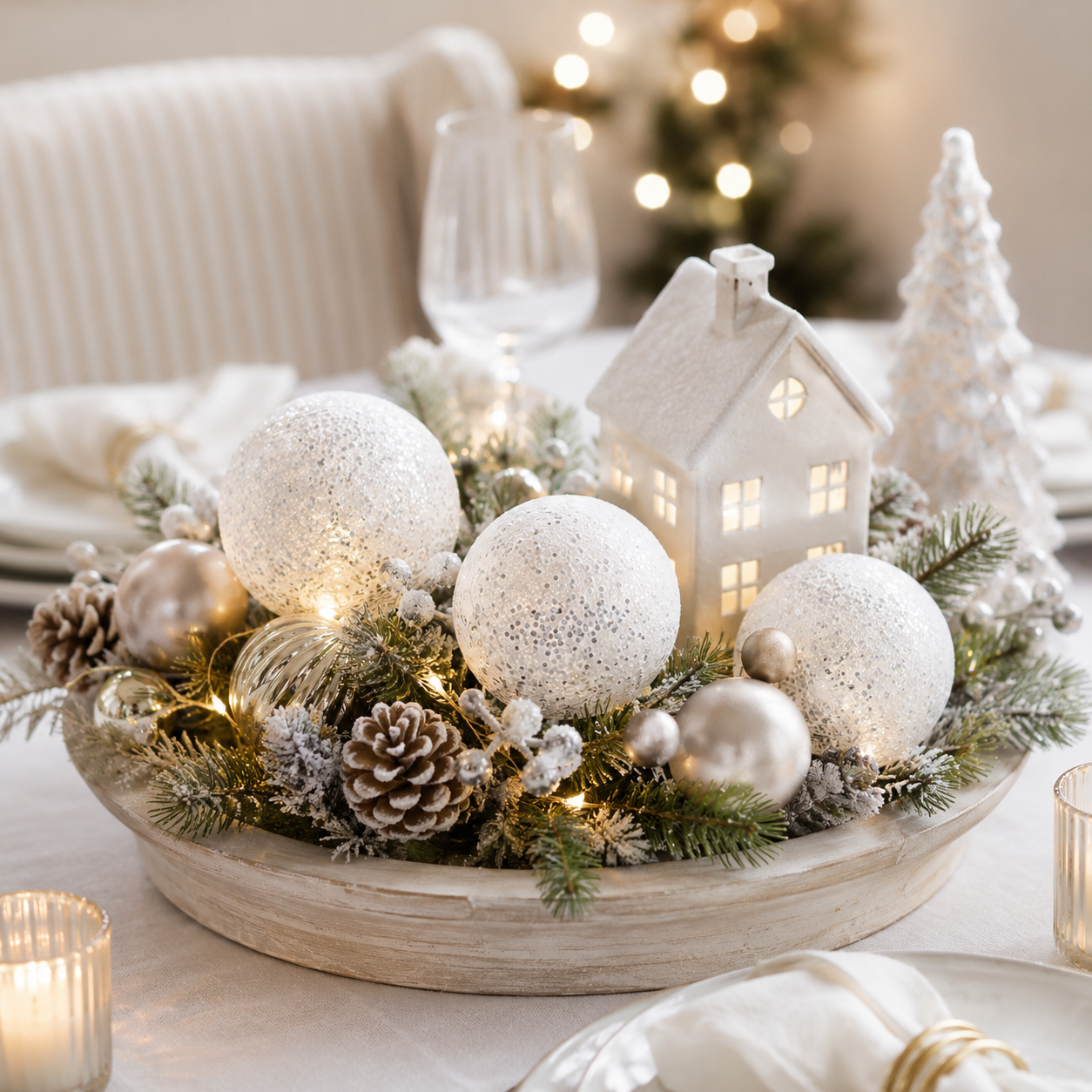 5" Glitter Ball Ornament - White