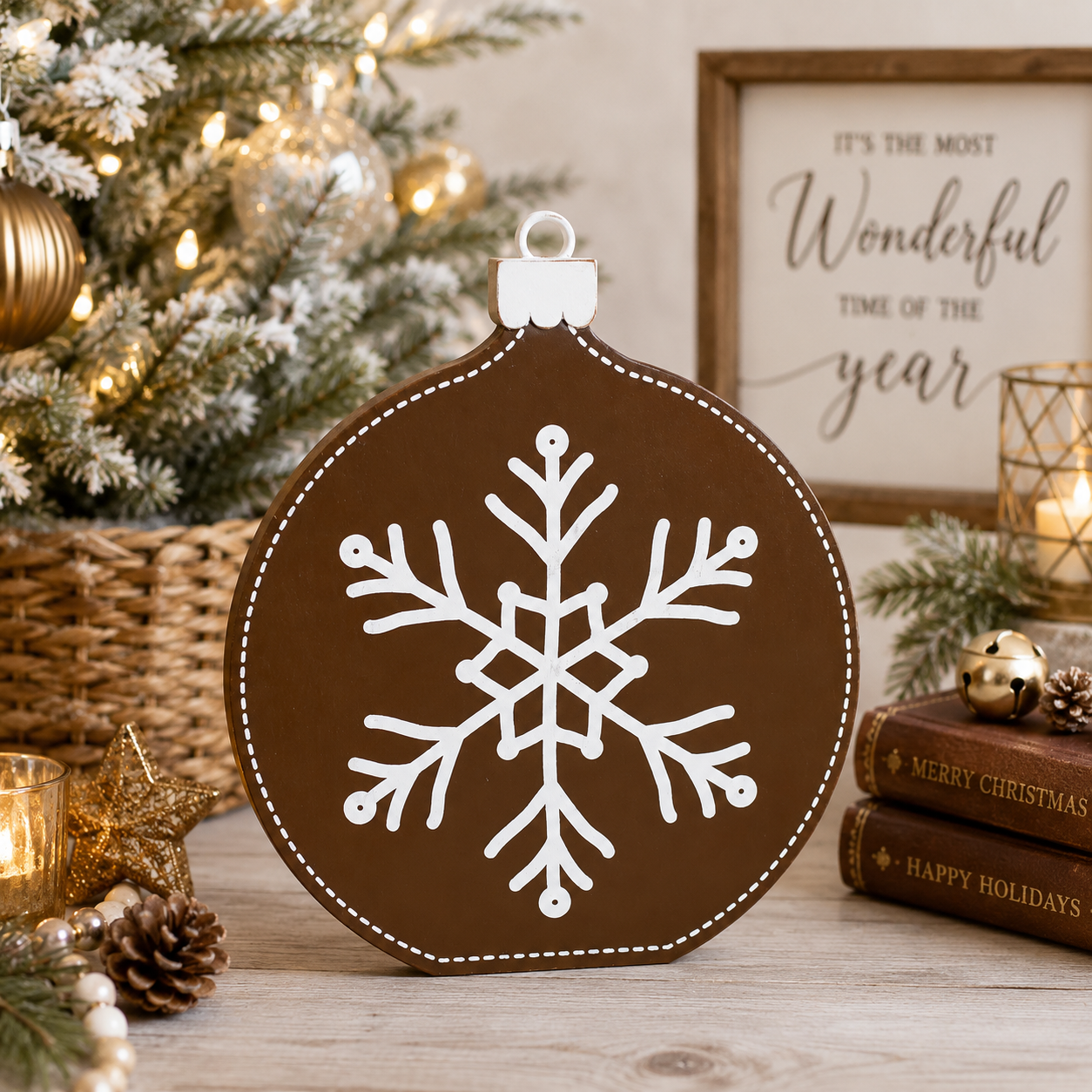 9" Reversible Chunky Wood Shape - Neutral Ornament
