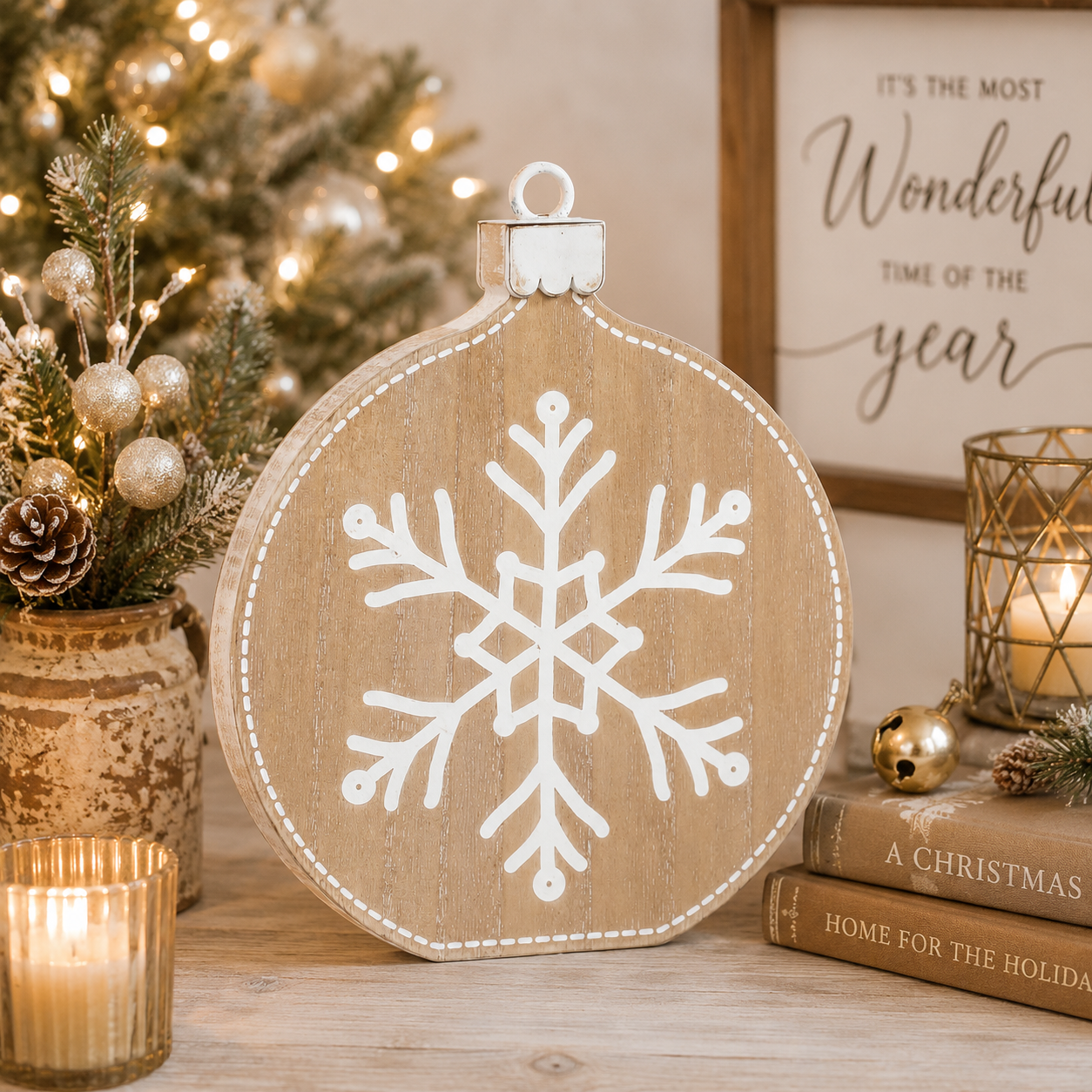 9" Reversible Chunky Wood Shape - Neutral Ornament
