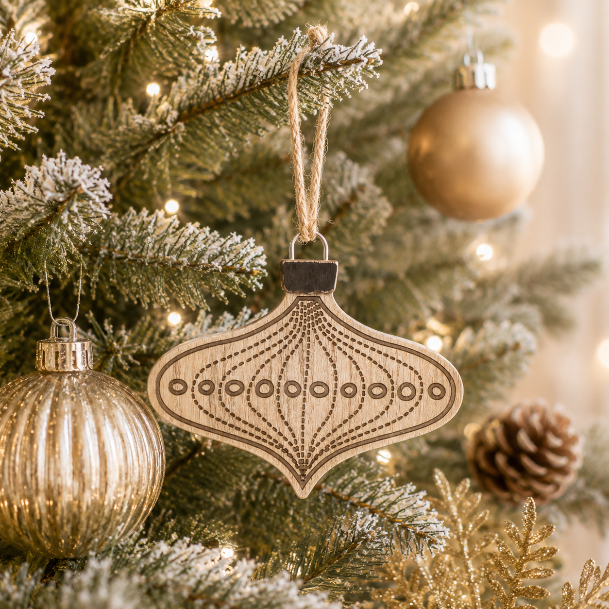 5" Wood Ornament - Lamp Dot | Natural, White and Black