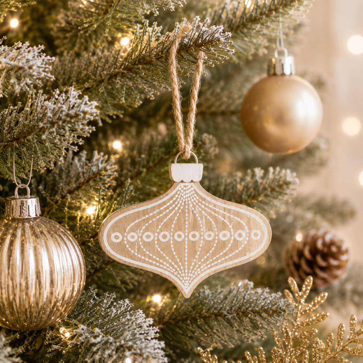 5" Wood Ornament - Lamp Dot | Natural, White and Black