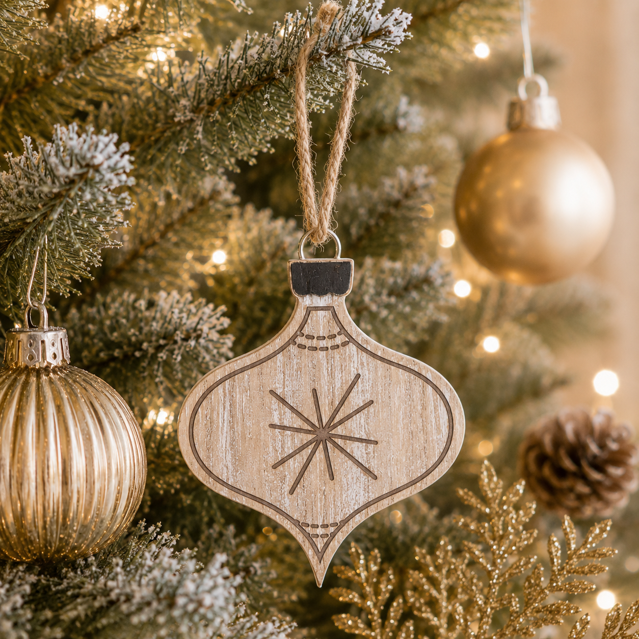 4" Wood Lamp Post Reversible Ornament - Natural/White/Black