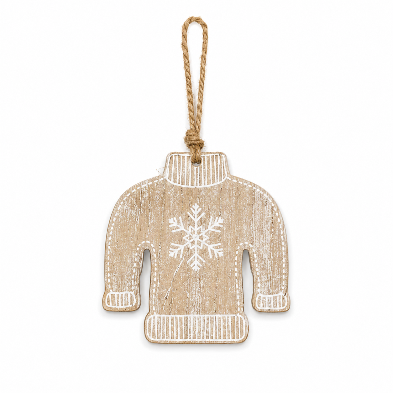4" Wood Ornament - Sweater | Natural, White and Black