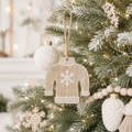 4" Wood Ornament - Sweater | Natural, White and Black