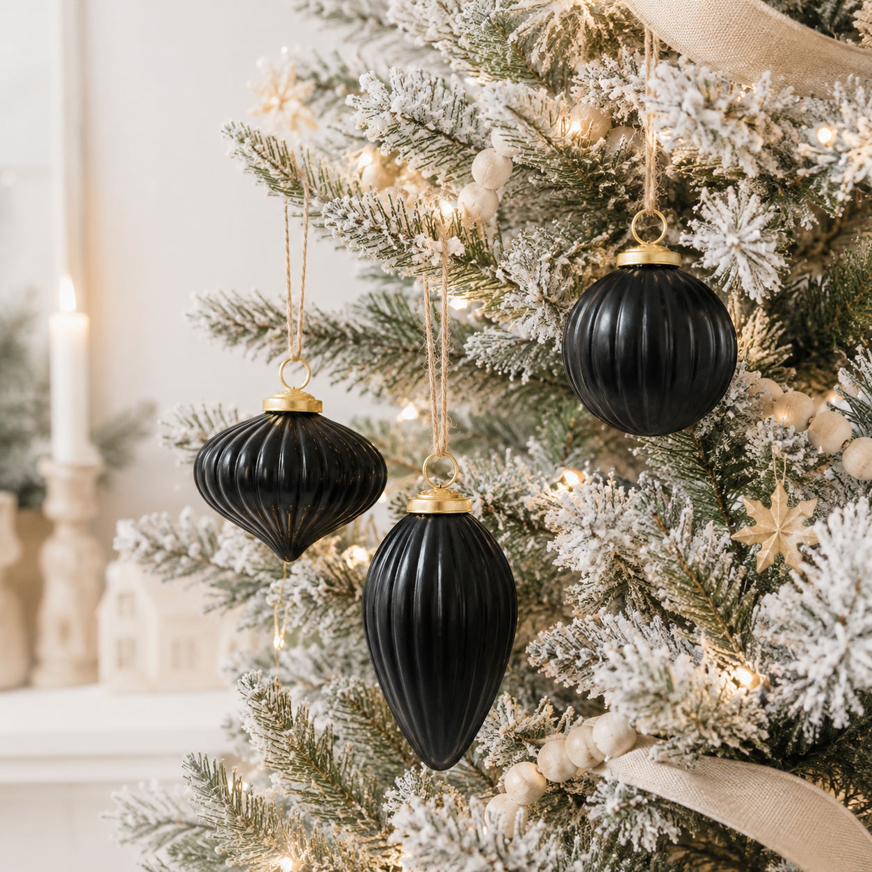 3" Glass Ornament Set - Black | (Set of 3)