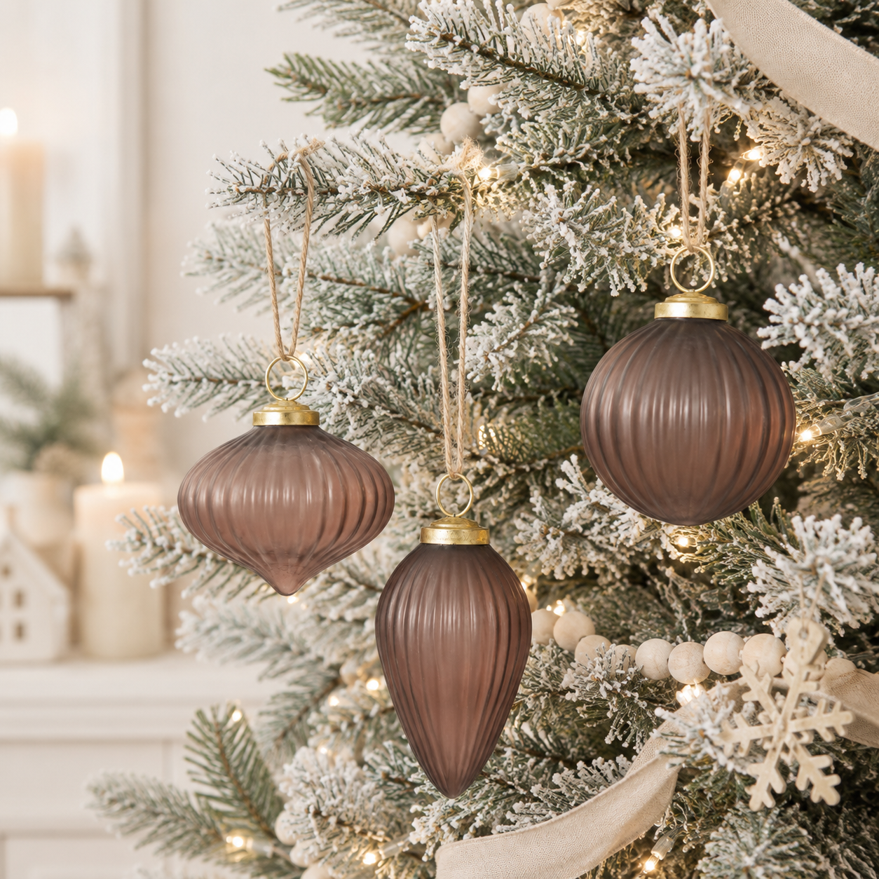 3" Glass Ornament Set - Brown | (Set of 3)