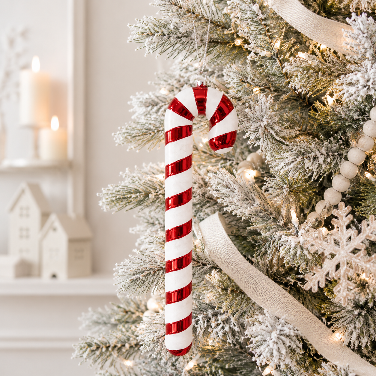 12" Acrylic Candy Cane Ornament - Holiday | Red and White