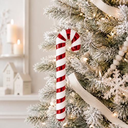 12" Acrylic Candy Cane Ornament - Holiday | Red and White