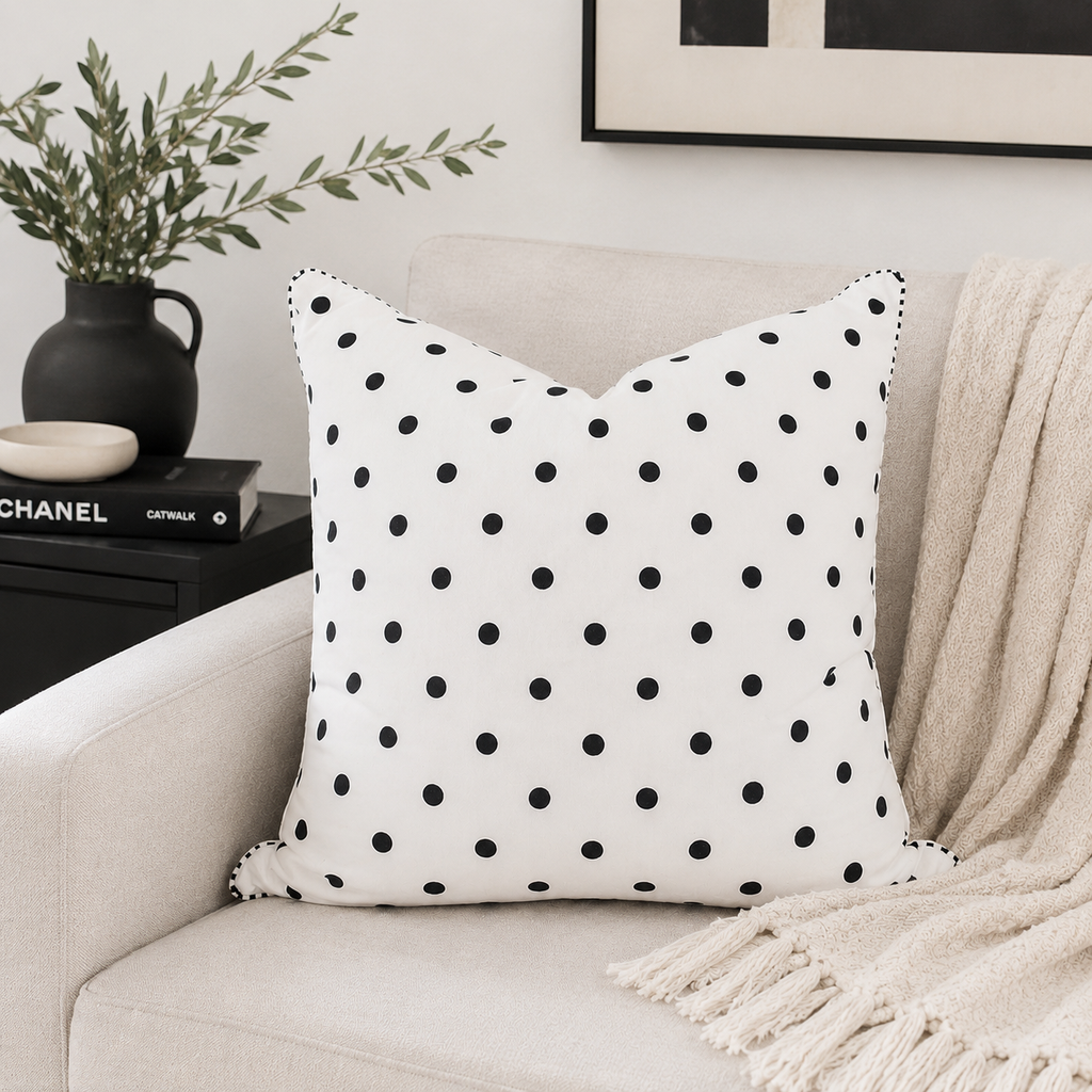 24" Reversible Pillow - Stripes and Polka Dots | White and Black