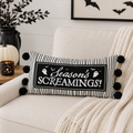 20" x 10" Reversible Linen Pillow - Screamings and Greetings | Black, White and Gray
