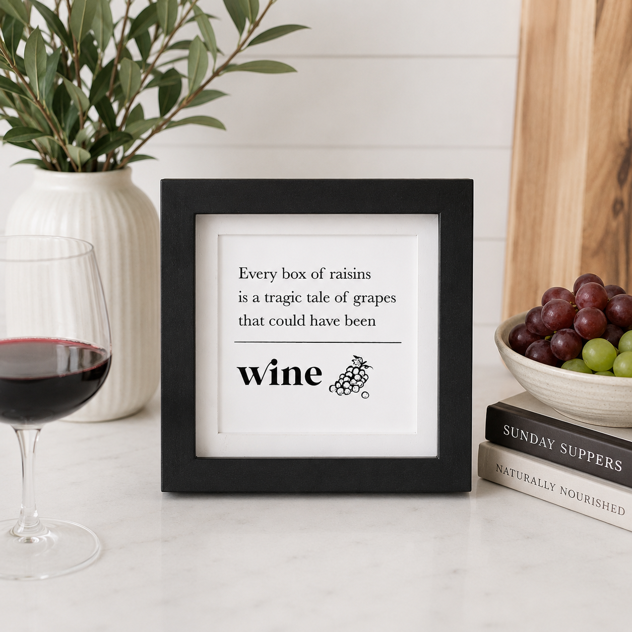 8" Reversible Wood Frame Sign - Raisins/Dinosaurs |  White and Black