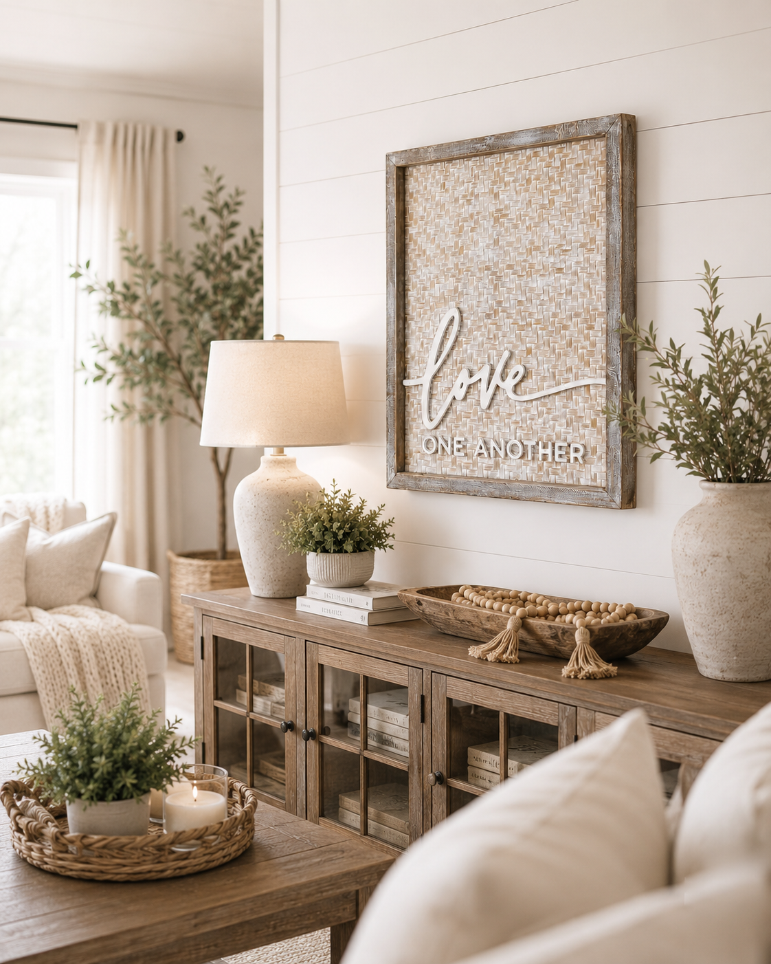 24" x 32" Bamboo Wood Framed Sign - Love One Another | Natural and White