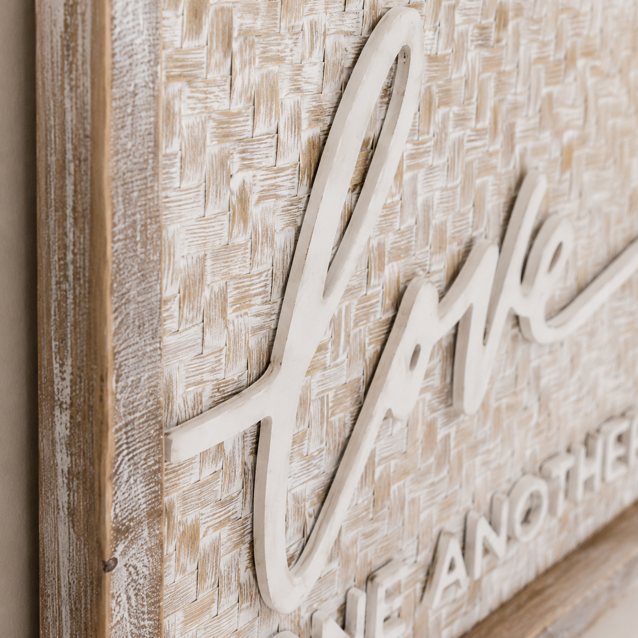 24" x 32" Bamboo Wood Framed Sign - Love One Another | Natural and White