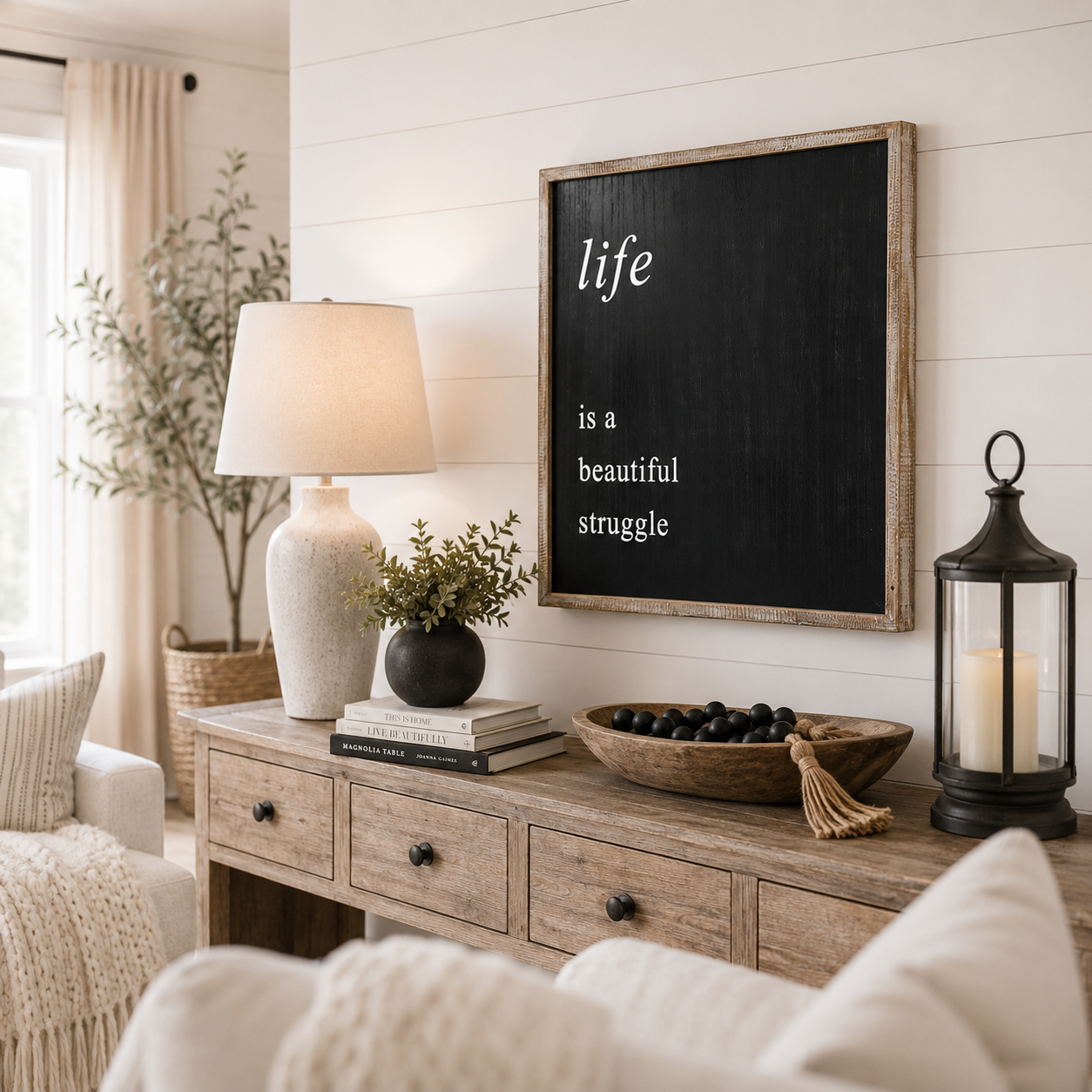 24" Reversible Wood Framed Sign - Life/Amazing | Black and White