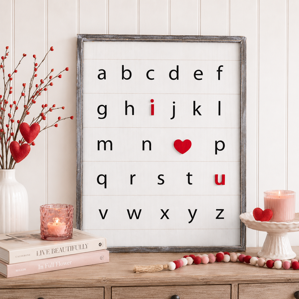 24" x 32" Reversible Wood Framed Sign - Kissing Booth/Alphabet | White, Red and Black