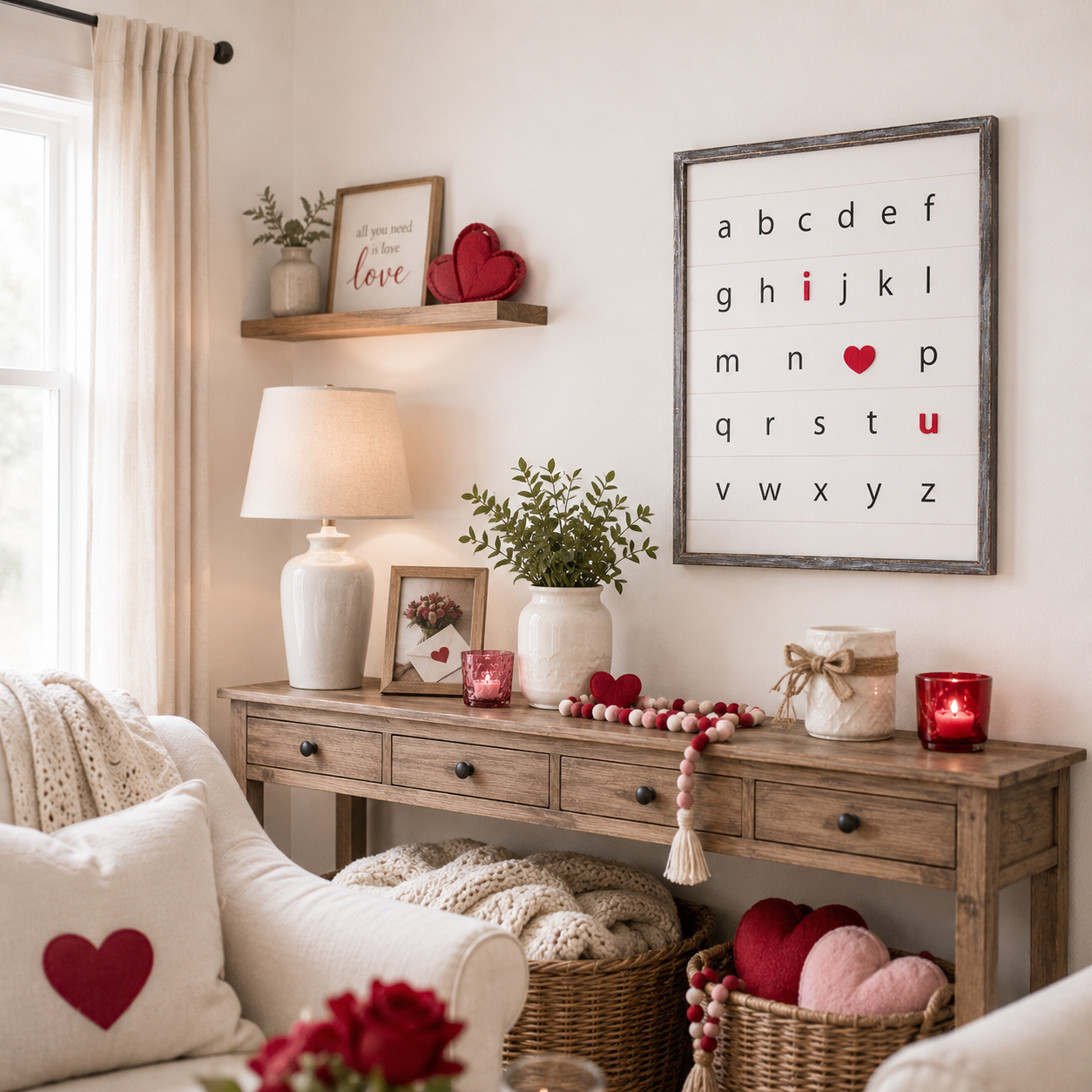 24" x 32" Reversible Wood Framed Sign - Kissing Booth/Alphabet | White, Red and Black