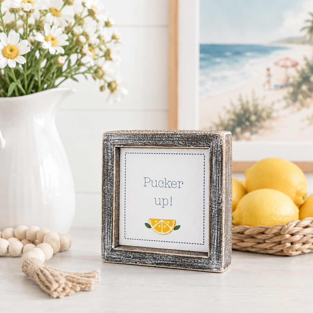 5" Wood Frame Sign - Pucker Up | Multicolor