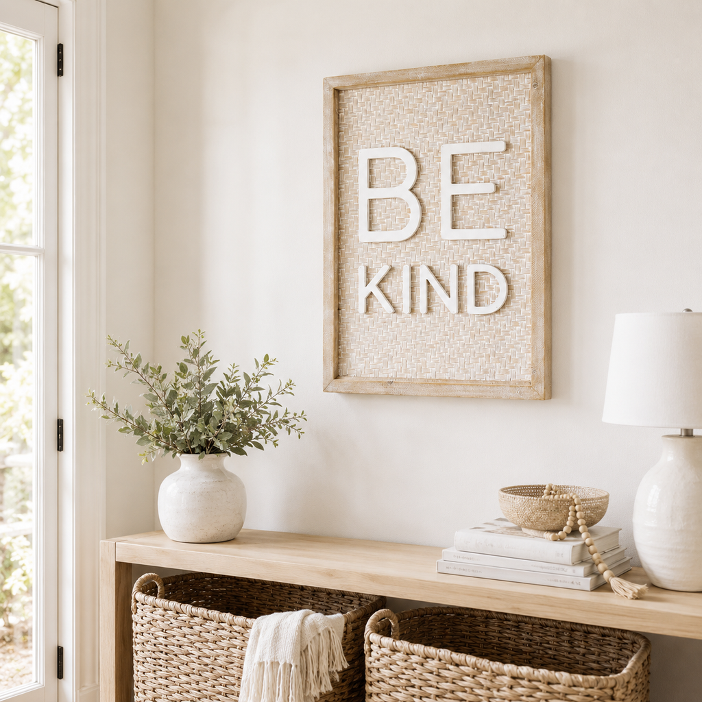 24" x 32" Bamboo Wood Framed Sign - Be Kind | Natural and White