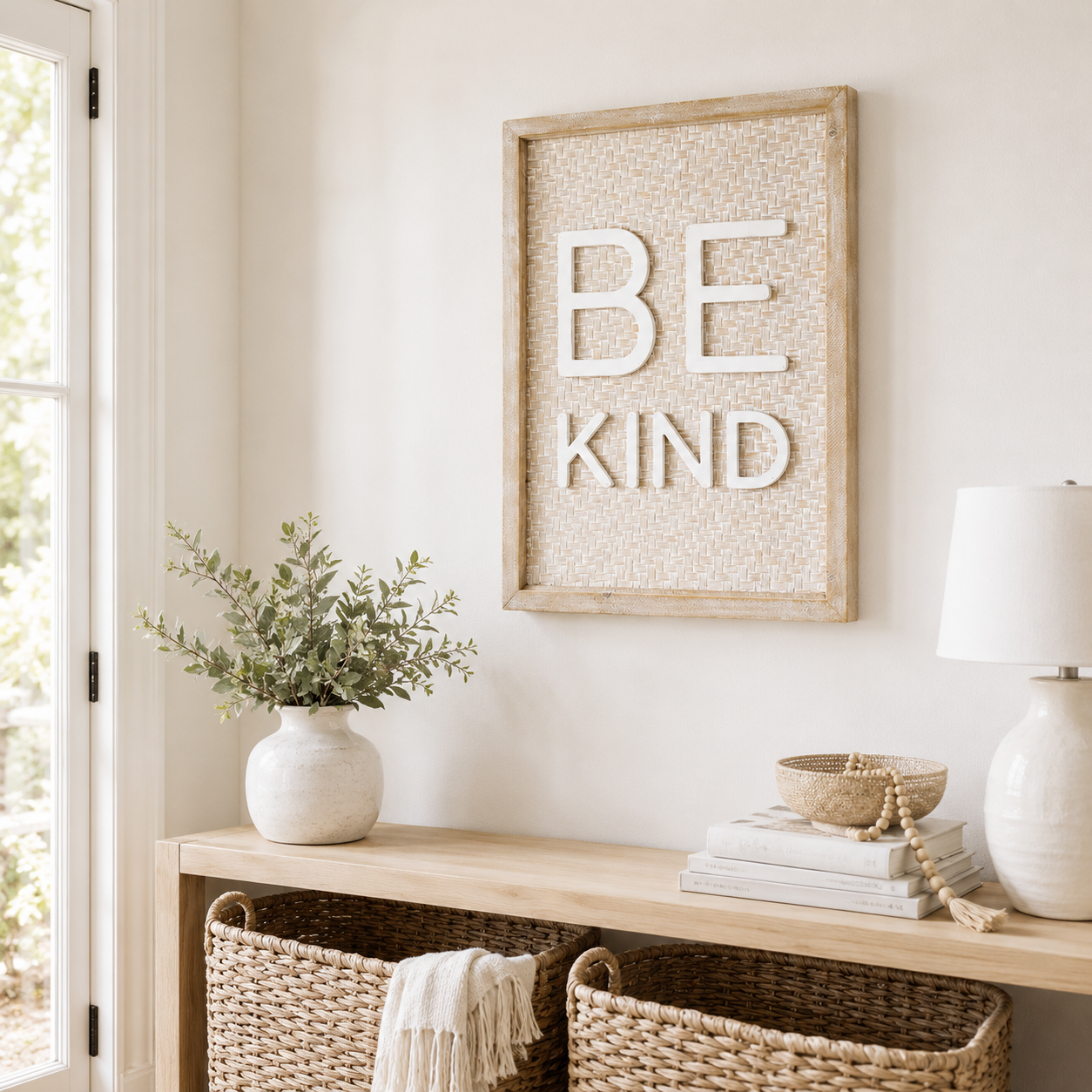 24" x 32" Bamboo Wood Framed Sign - Be Kind | Natural and White