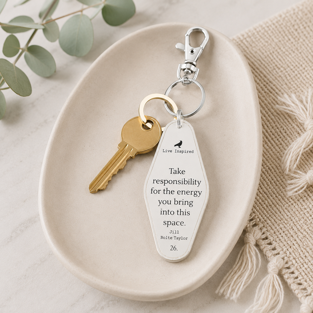 4” Reversible Wood Keychain - Energy | White and Black