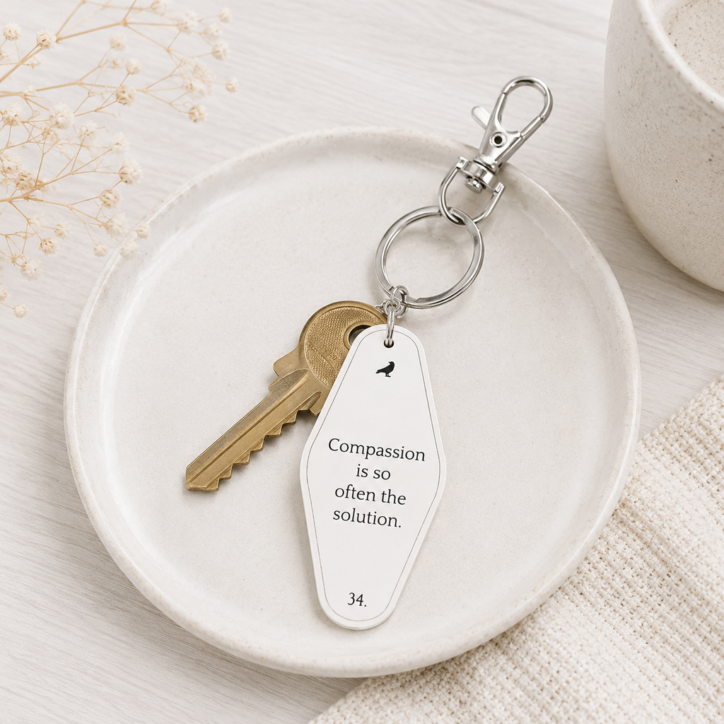 4” Reversible Wood Keychain - Compassion | White and Black