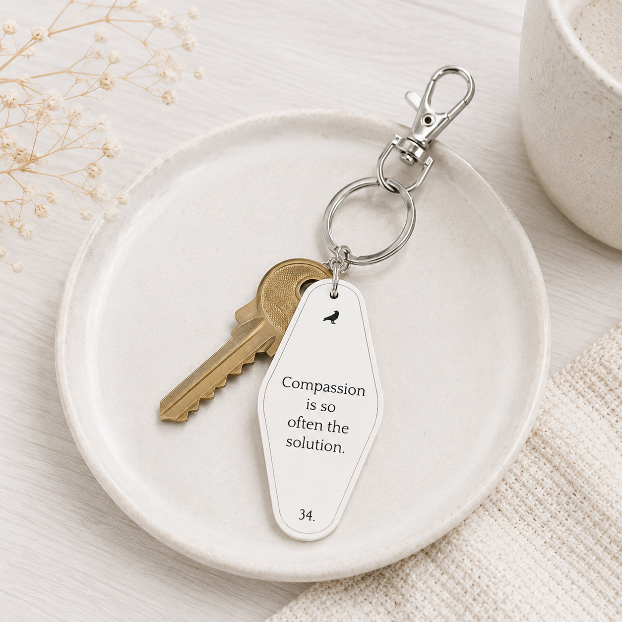 4” Reversible Wood Keychain - Compassion | White and Black