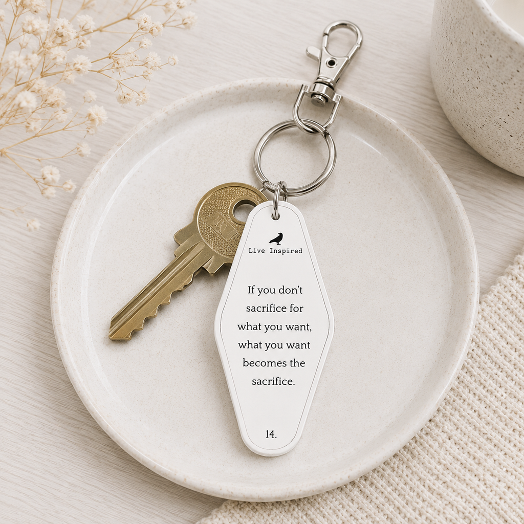 4” Reversible Wood Keychain - Sacrifice | White and Black