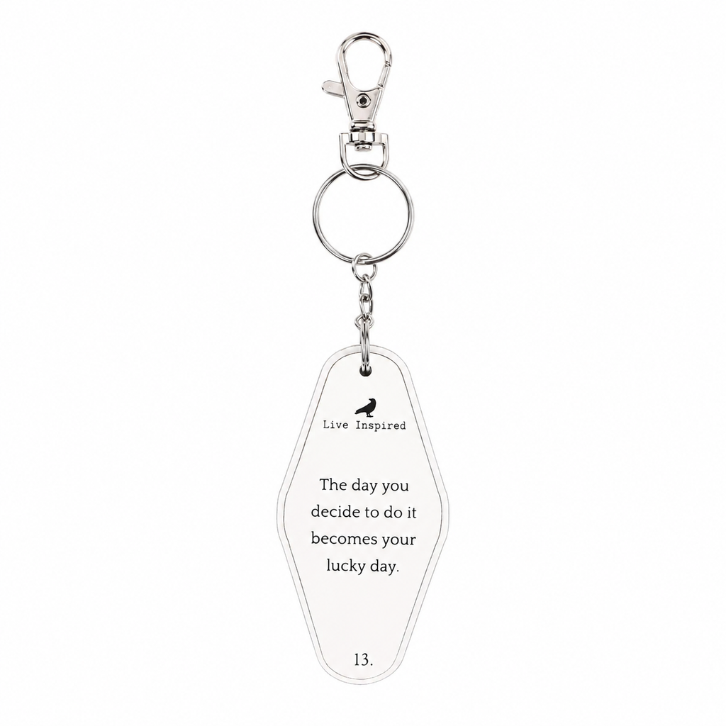 Reversible wood keychain featuring the Lucky Day design