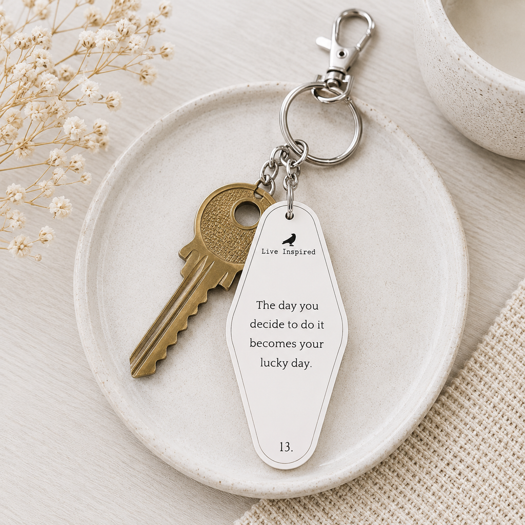 Reversible wood keychain featuring the Lucky Day design