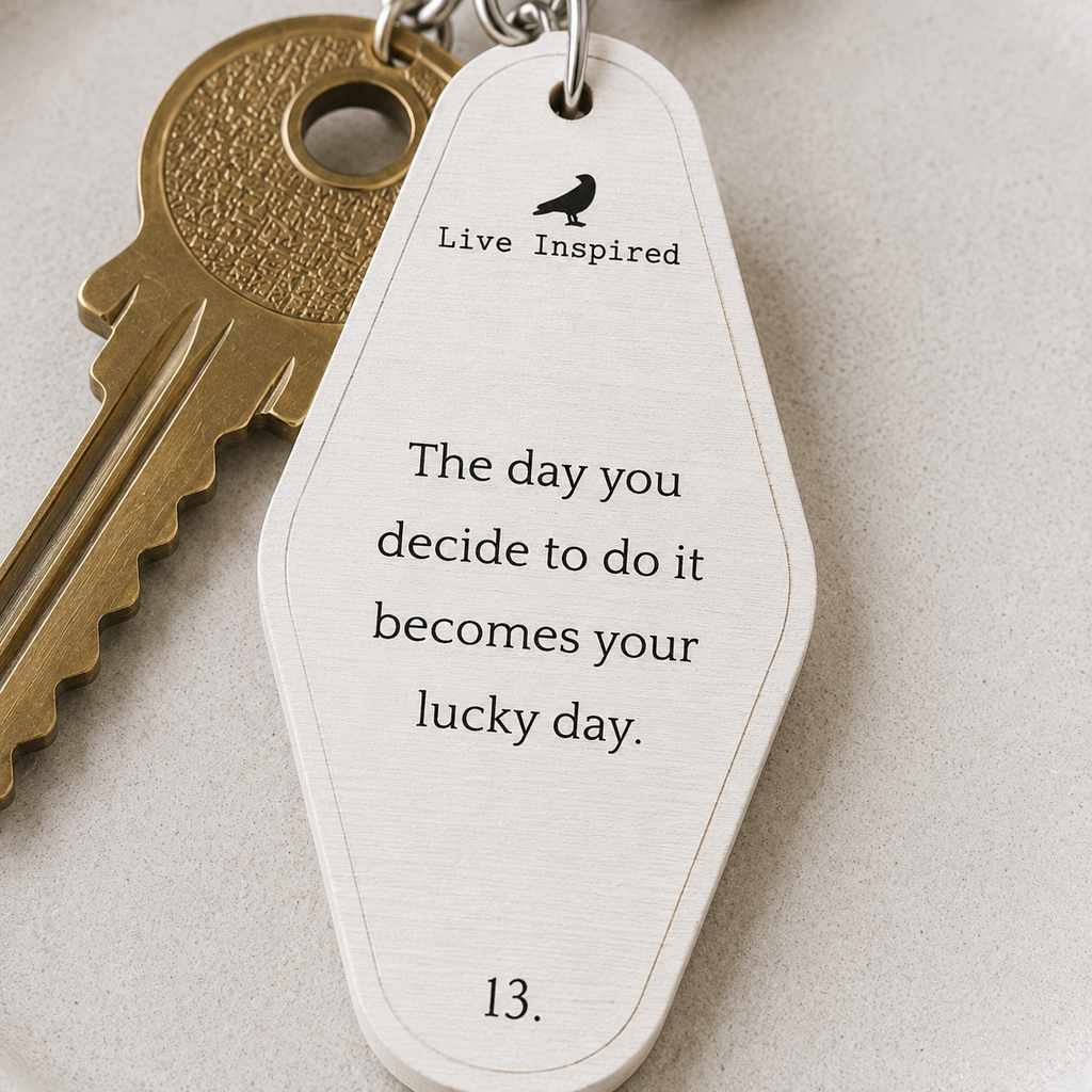 Reversible wood keychain featuring the Lucky Day design