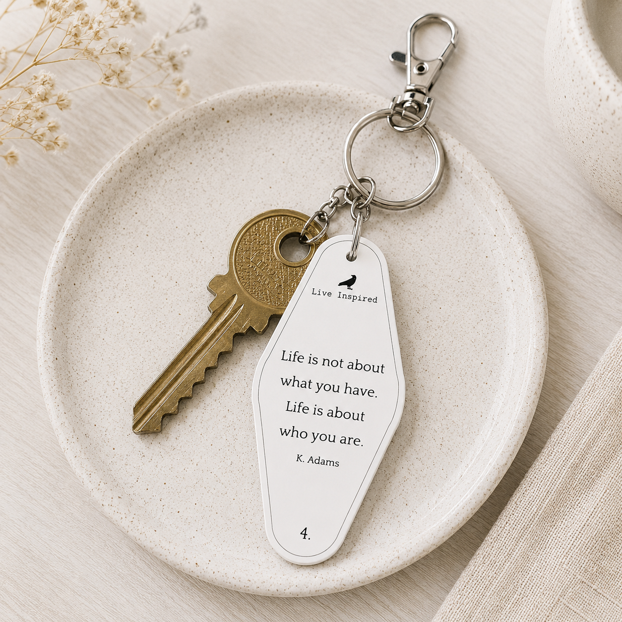 4” Reversible Wood Keychain - Life Is | White and Black