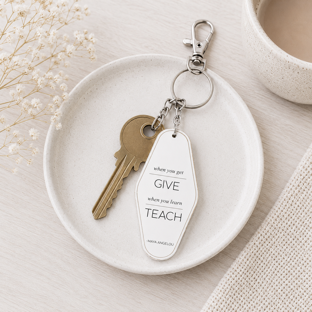 4” Reversible Wood Keychain - Give Teach | White and Black