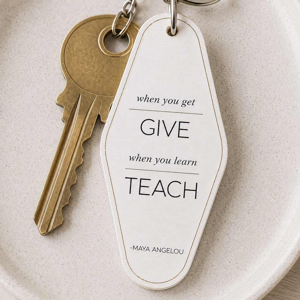 4” Reversible Wood Keychain - Give Teach | White and Black