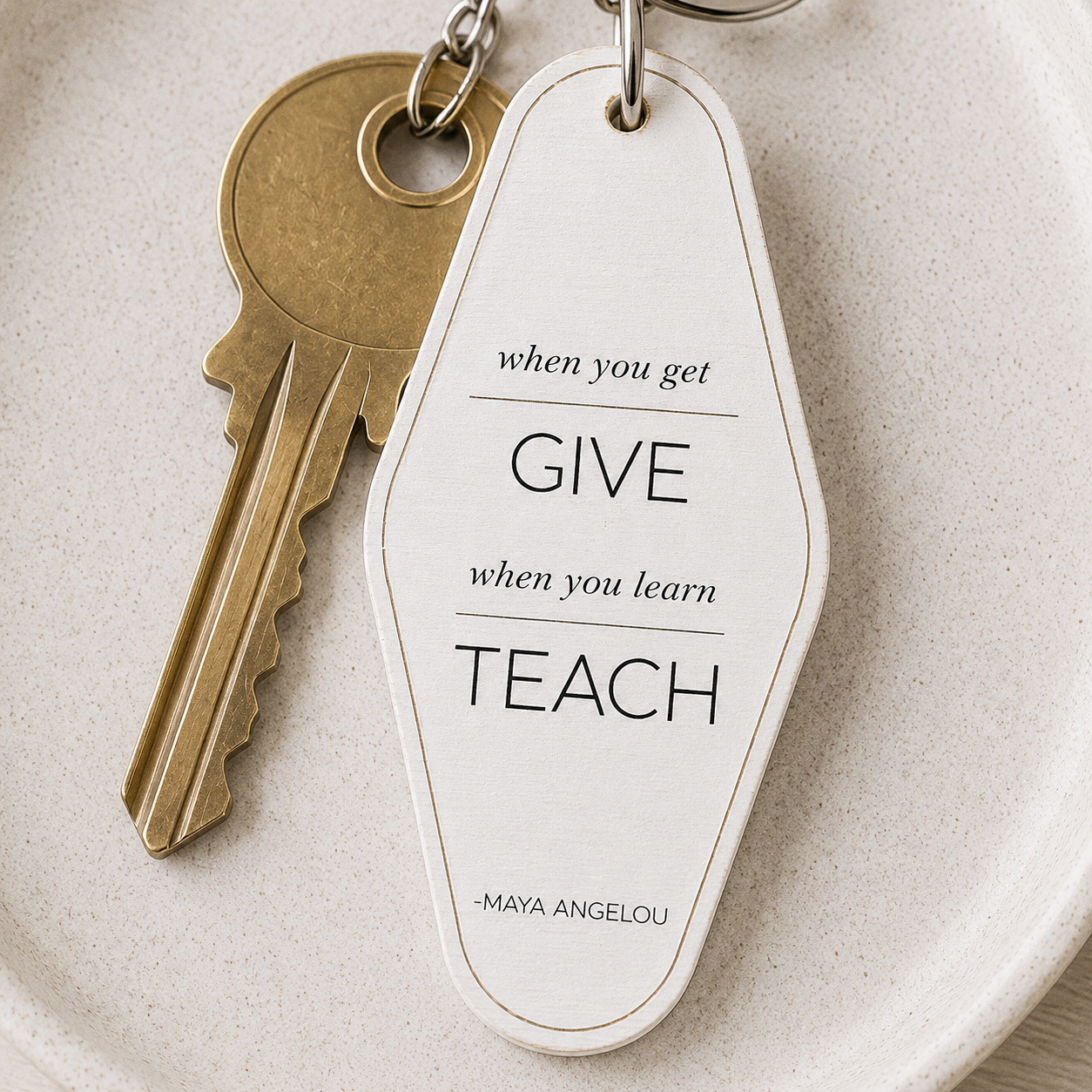 4” Reversible Wood Keychain - Give Teach | White and Black