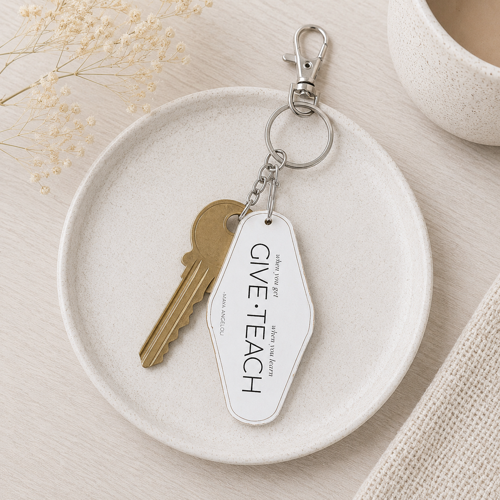 4” Reversible Wood Keychain - Give Teach | White and Black