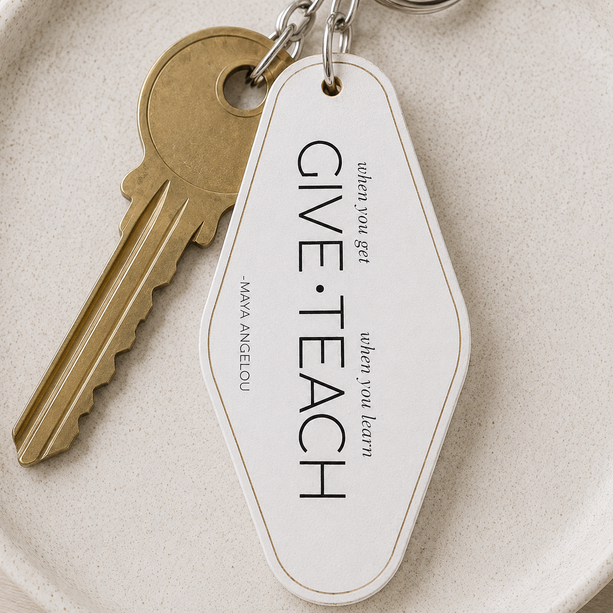 4” Reversible Wood Keychain - Give Teach | White and Black