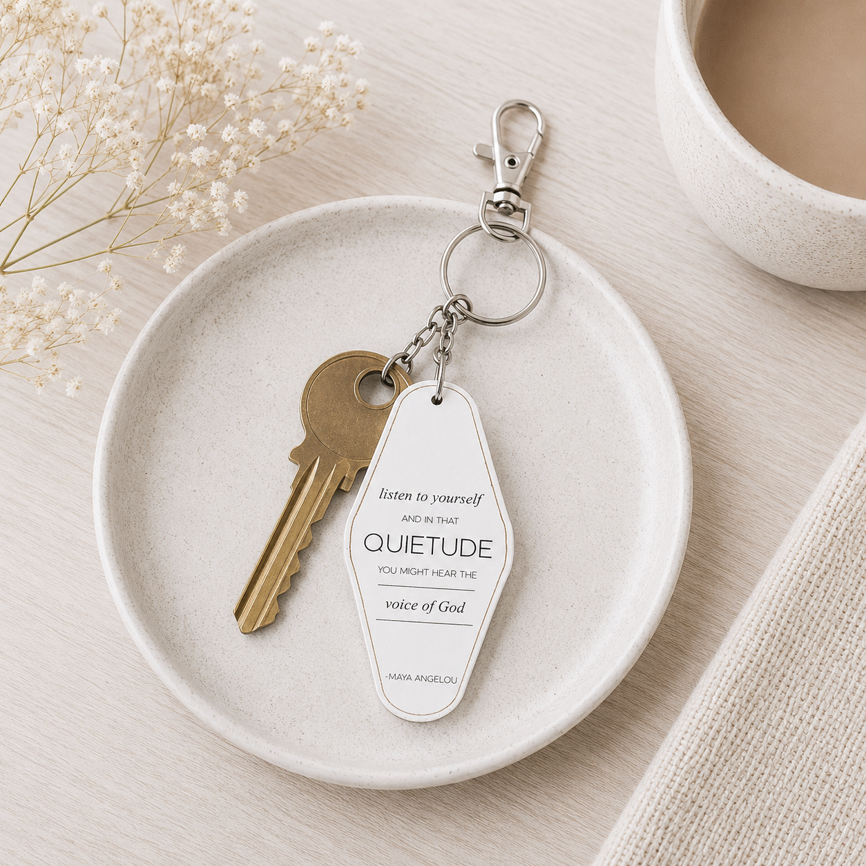 4” Reversible Wood Keychain - Quietude | White and Black