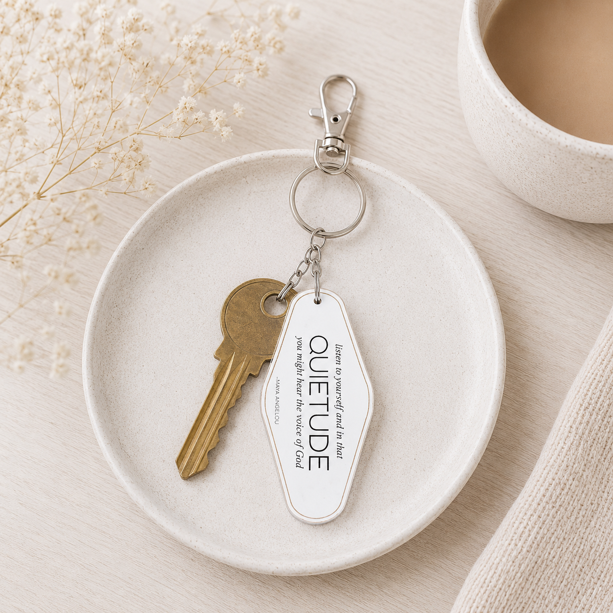 4” Reversible Wood Keychain - Quietude | White and Black