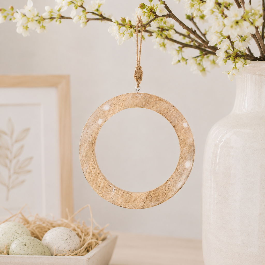 8" Mango Ornament - Circle | Natural and White