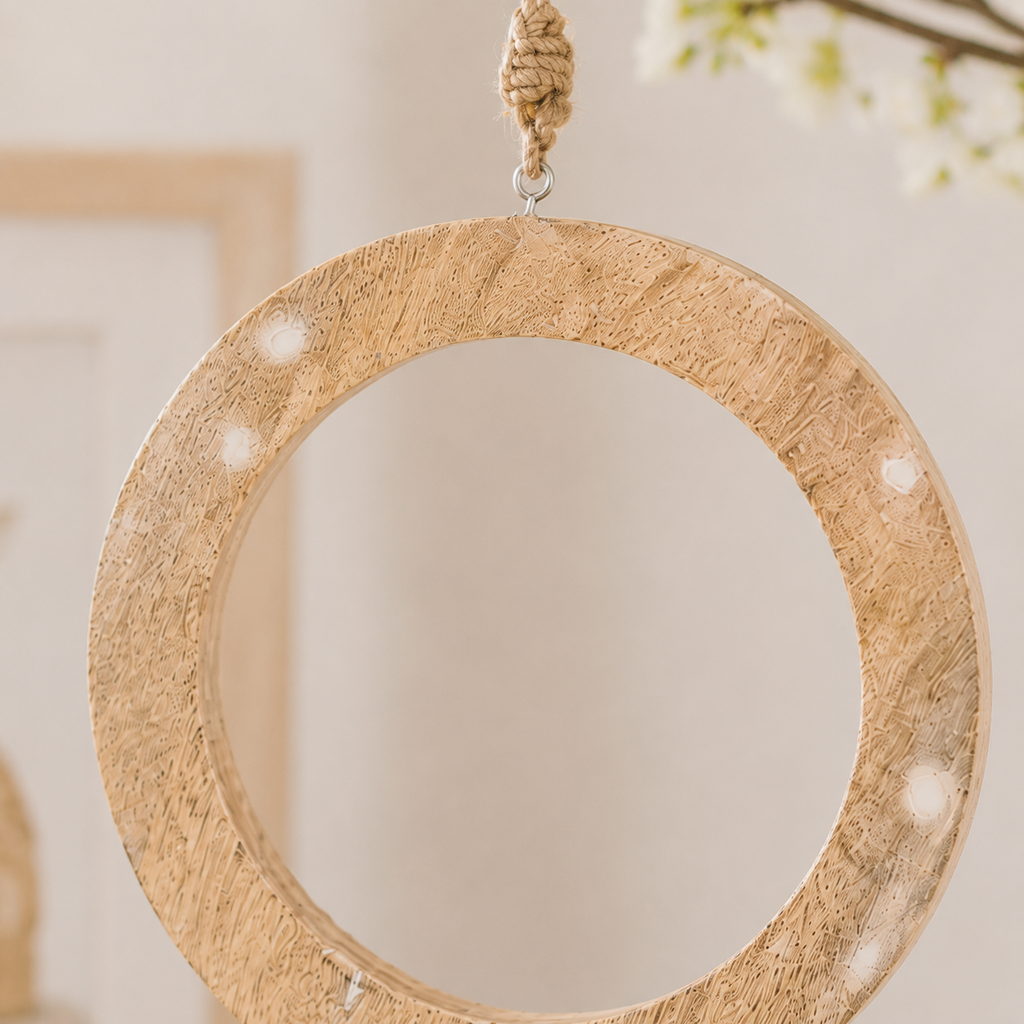 8" Mango Ornament - Circle | Natural and White