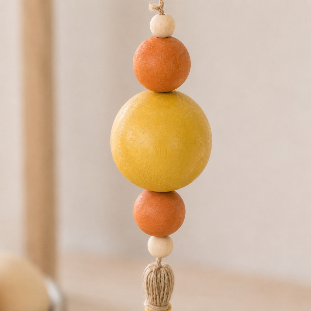 8" Wood Ornament with Tassel - Beads | Multicolor
