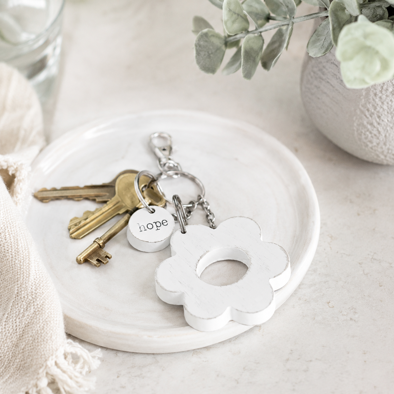 3” Wood Keychain - Hope | White and Black