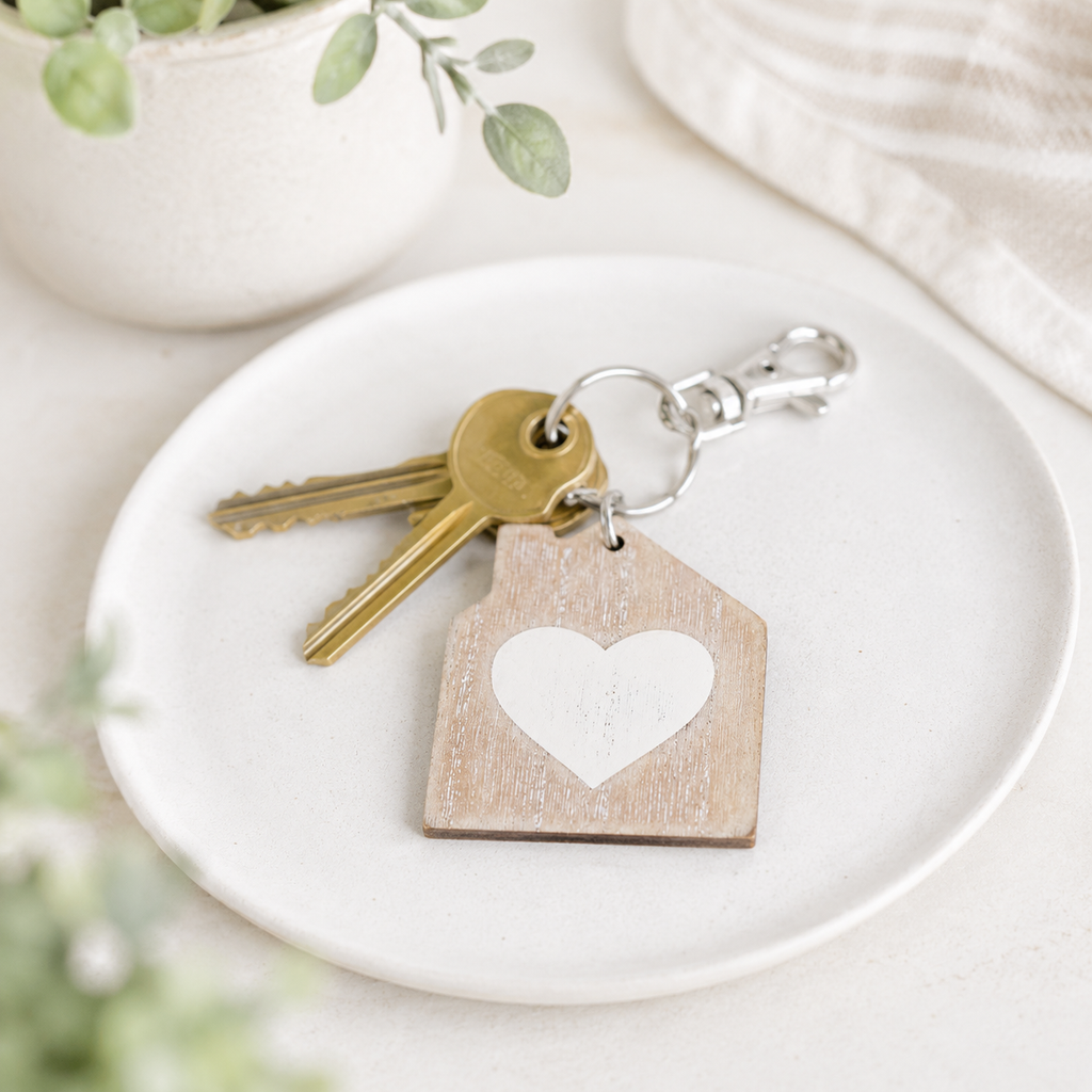 3” Reversible Wood Keychain - Home Sweet Home | Natural and White