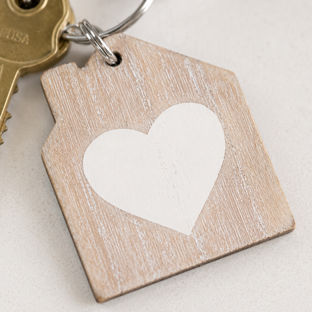 3” Reversible Wood Keychain - Home Sweet Home | Natural and White