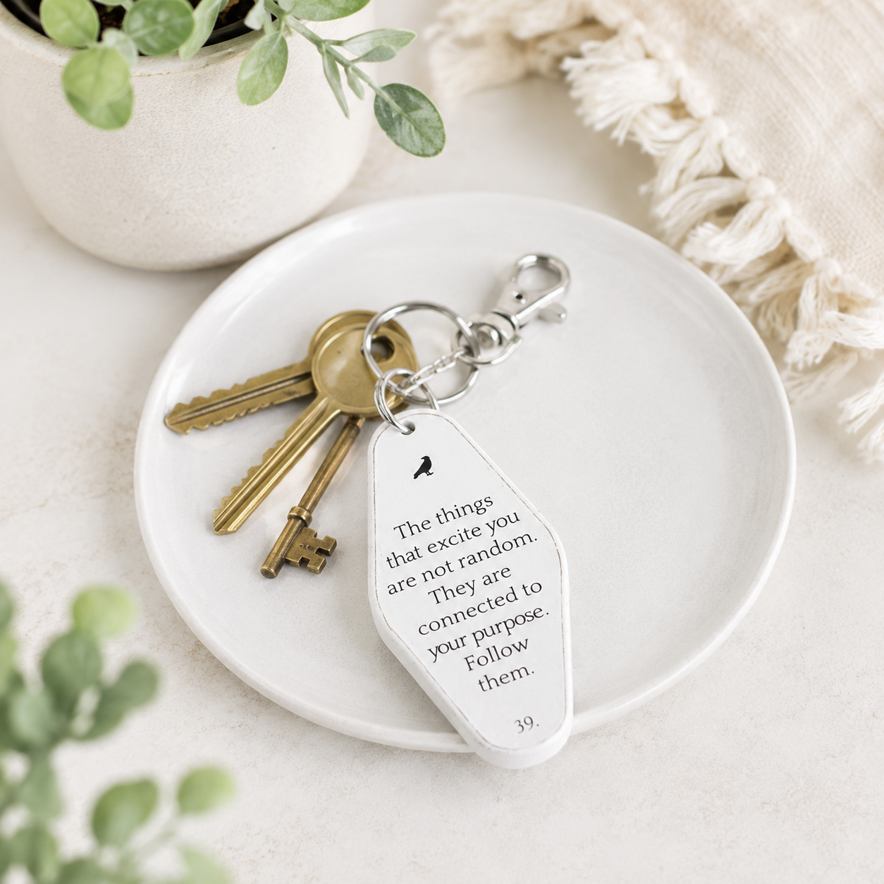 4” Reversible Wood Keychain - Things | White and Black