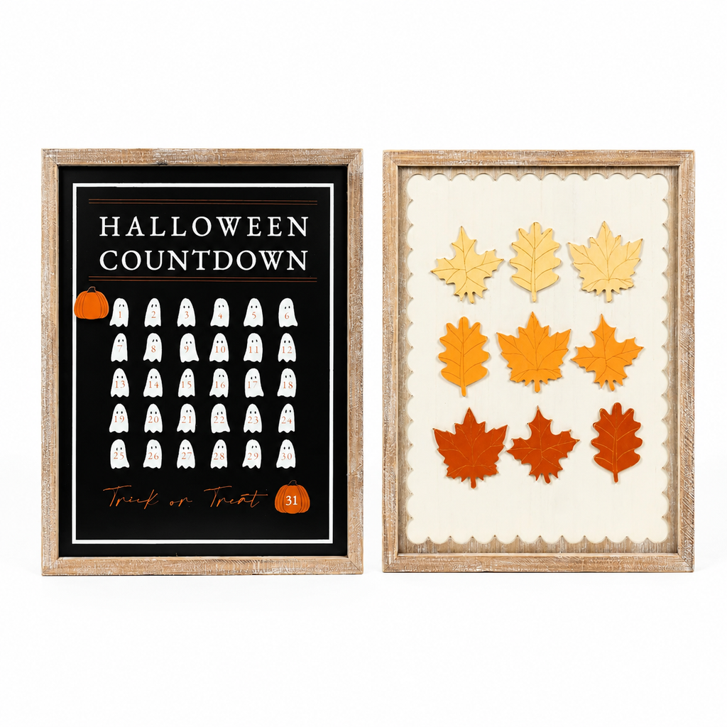16" x 20" Reversible Wood Frame Sign - Countdown and Leaves | Multicolor